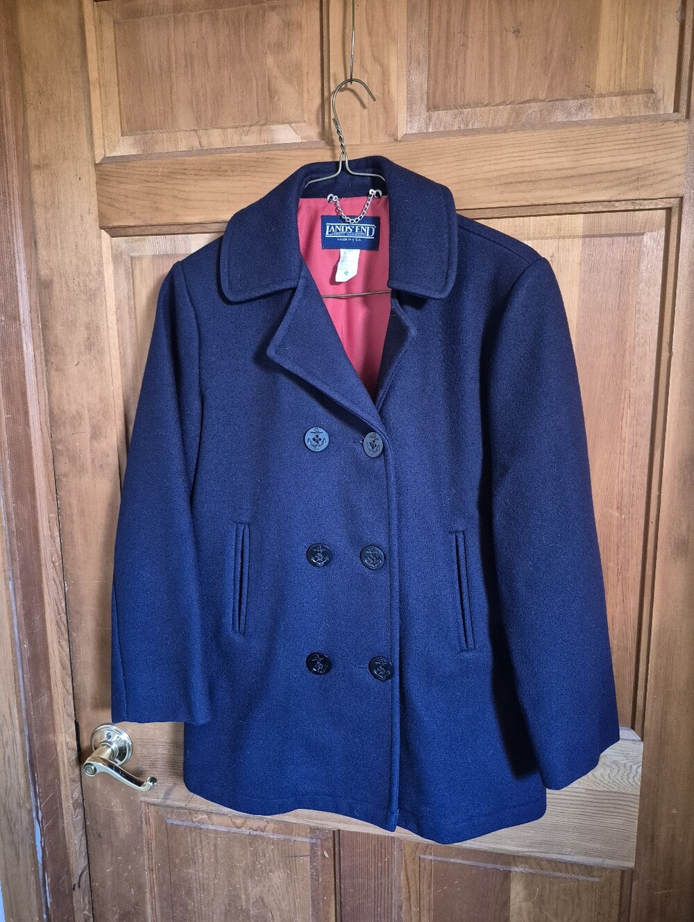 Lands' End Women's Winter Wool Navy Double-Breasted Peacoat Size 12